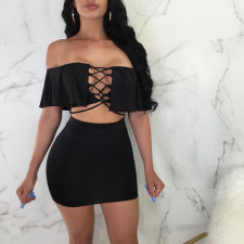 SC Solid Color Ruffles Bandage Dress BN-9473