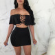 SC Solid Color Ruffles Bandage Dress BN-9473