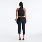SC Solid Color Hollow Out Tops Seventh Pants Suit GDSF-J26ST187