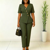 SC Plus Size Solid Color Short Sleeve Two Piece Pants Set GCZF-8663