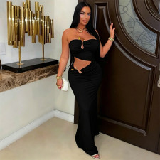 SC Sexy Hollow Out Backless Tube Top Maxi Dress BY-7696