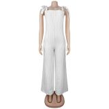 SC Solid Color Stripe Sling Loose Jumpsuit BY-7698