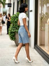 SC Hot Drill Bow-Tie Denim Shorts GYLN-9839