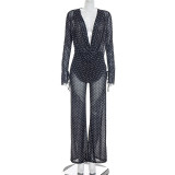 SC Mesh See Through Print Two Piece Pants Set GDSF-J26ST182