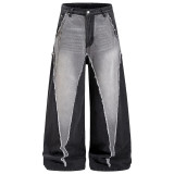 SC Plus Size Contrast Color Irregular Patchwork Jeans GYLN-4973