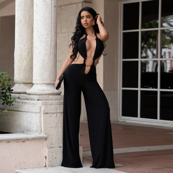 SC Sexy Tie Up Backless Solid Color Jumpsuit BY-7687