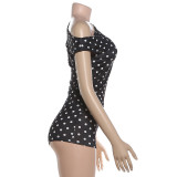 SC Polka Dots Print Slash Neck Two Piece Shorts Set XEF-K6S06473A