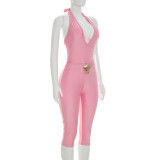 SC Solid Color Deep V Neck Seventh Jumpsuit MXBF-D26JP165