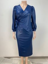 SC Plus Size Long Sleeve Tie Up Maxi Dress GAWE-6506