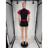 SC Leopard Print Patchwork Short Sleeve Short Suit FOSF-8837