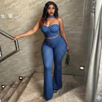 SC Polka Dots Print Backless Wide Leg Pants Suit GJYO-JS919169