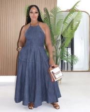 SC Fashion Denim Off Shoulder Sling Maxi Dress GADE-6755