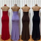 SC Single Shoulder Solid Color Ruched Maxi Dress GADE-11340