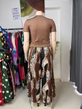 SC Plus Size Solid Color Tops Leopard Wide Leg Pants Suit GAWE-6748