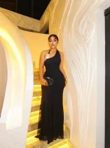SC Single Shoulder Solid Color Ruched Maxi Dress GADE-11340