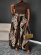 SC Plus Size Solid Color Tops Leopard Wide Leg Pants Suit GAWE-6748