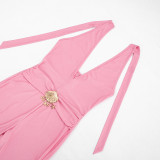 SC Solid Color Deep V Neck Seventh Jumpsuit MXBF-D26JP165