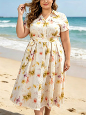 SC Print Short Sleeve Midi Dress GAWE-6761