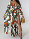 SC Plus Size Print Long Sleeve Split Maxi Dress GAWE-6500