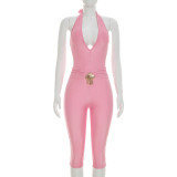 SC Solid Color Deep V Neck Seventh Jumpsuit MXBF-D26JP165
