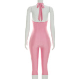 SC Solid Color Deep V Neck Seventh Jumpsuit MXBF-D26JP165