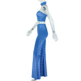 SC Polka Dots Print Backless Wide Leg Pants Suit GJYO-JS919169