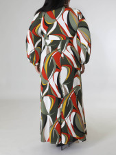SC Plus Size Print Long Sleeve Split Maxi Dress GAWE-6500
