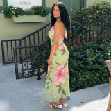 SC Print Cross Halterneck Backless Long Skirt Suit GJYO-JSD711886