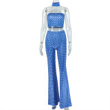 SC Polka Dots Print Backless Wide Leg Pants Suit GJYO-JS919169