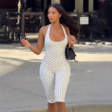 SC Polka Dots Print Halterneck Fifth Jumpsuit GZJQ-K6Q08075A
