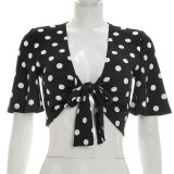 SC Polka Dots Print Short Sleeve Tie UP Tops GSZM-D26TP120