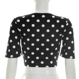 SC Polka Dots Print Short Sleeve Tie UP Tops GSZM-D26TP120