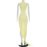 SC Solid Color Sleeveless Ruched Two Piece Skirts Set GSZM-Y26ST221