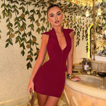 SC Solid Color Lapel Zipper Two Piece Skirts Set GSZM-D26ST167