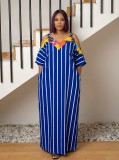 SC Print Patchwork Stripe Loose Sling Maxi Dress GYLY-11183