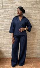 SC 3/4 Sleeveless Shirt Wide Leg Pants Denim Suit GMYU-6715