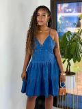 SC Fashon Sling Deep V Neck Denim MIni Dress GMYU-6769