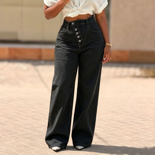 SC Multi-button Color-blocked Wide Leg Jeans GYLN-2244