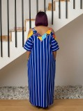 SC Print Patchwork Stripe Loose Sling Maxi Dress GYLY-11183