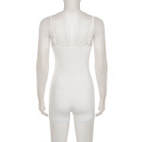 SC Polka Dots Print Lace Patchwork Sling Romper GPKJ-MR49017