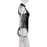 SC Print Hollow Out See Through Bodysuit GPKJ-MR44457