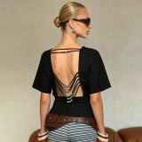 SC Backless Beaded Tie Up Top GPKJ-MR48684