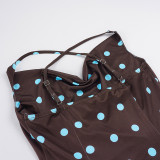 SC Polka Dots Print Backless Mini Dress GPKJ-MR49193