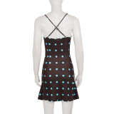 SC Polka Dots Print Backless Mini Dress GPKJ-MR49193