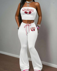 SC Cherry Print Wrap Chest Top Pants 2 Piece Set XMCS-CS060943
