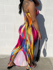 SC Print Slim Wrap Chest Maxi Dress BMF-HY009