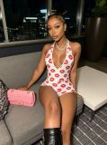 SC Deep V Neck Lips Print Romper GTGE-MH1004