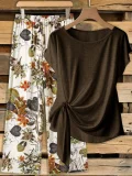 SC O Neck Print Loose Two Piece Pants Set GSRX-872