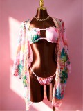 SC Sexy Print Bikinis Beach Sun Protection Coat 3 Piece Swimsuit GTGE-MH1005