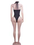 SC Deep V Neck Hollow Out Bodysuit Two Piece Skirts Set GTGE-MH1011